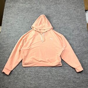 Puma Modern Sport Hoodie Womens Large Pink Cropped Relaxed Running Athleisure